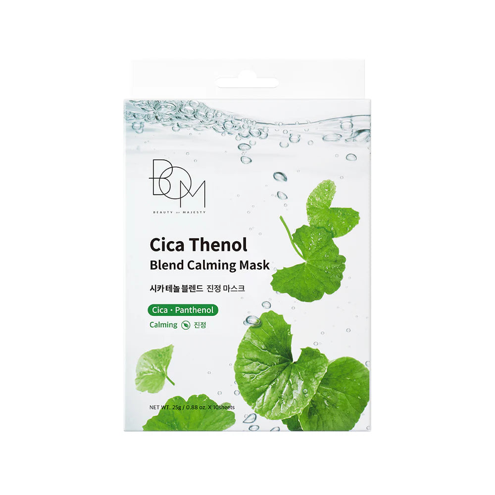 BOM CICA THENOL BLEND CALMING MASK - raminančios odą lakštinės veido kaukės, 10 vnt. - VEIDO KAUKĖ IŠ BOM - TIK €20! Apsipirk dabar GROŽIO ALCHEMIJA