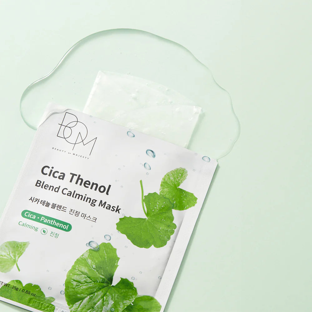 BOM CICA THENOL BLEND CALMING MASK - raminančios odą lakštinės veido kaukės, 10 vnt. - VEIDO KAUKĖ IŠ BOM - TIK €20! Apsipirk dabar GROŽIO ALCHEMIJA