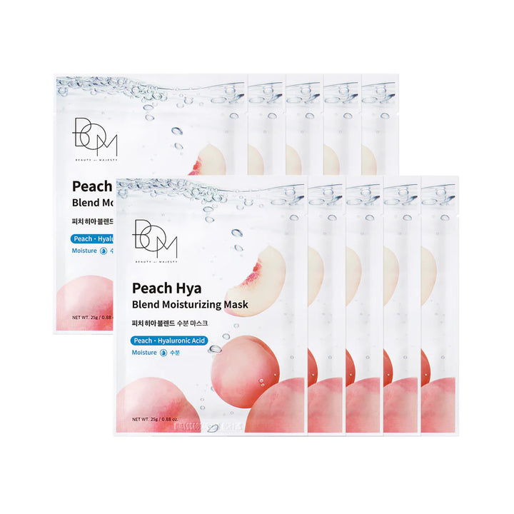 BOM PEACH HYA BLEND MOISTURIZING MASK - drėkinančios odą lakštinės veido kaukės, 10 vnt. - VEIDO KAUKĖ IŠ BOM - TIK €20! Apsipirk dabar GROŽIO ALCHEMIJA