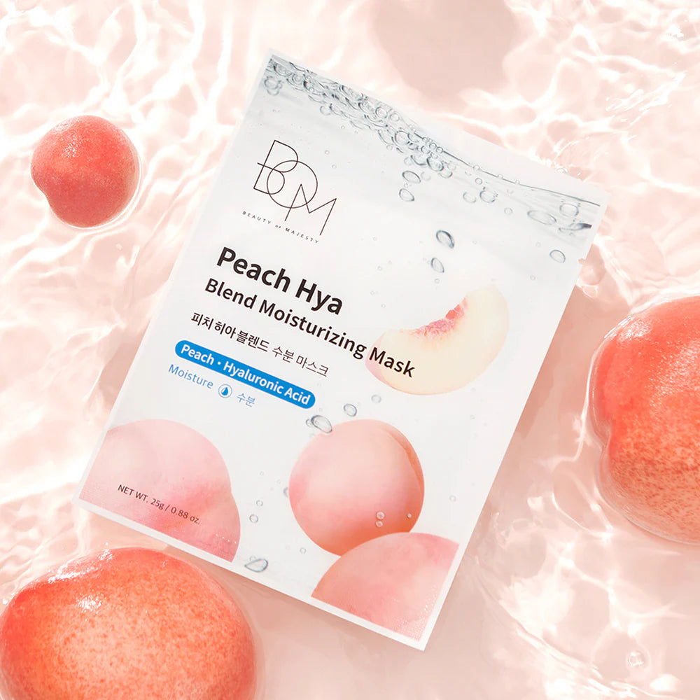 BOM PEACH HYA BLEND MOISTURIZING MASK - drėkinančios odą lakštinės veido kaukės, 10 vnt. - VEIDO KAUKĖ IŠ BOM - TIK €20! Apsipirk dabar GROŽIO ALCHEMIJA