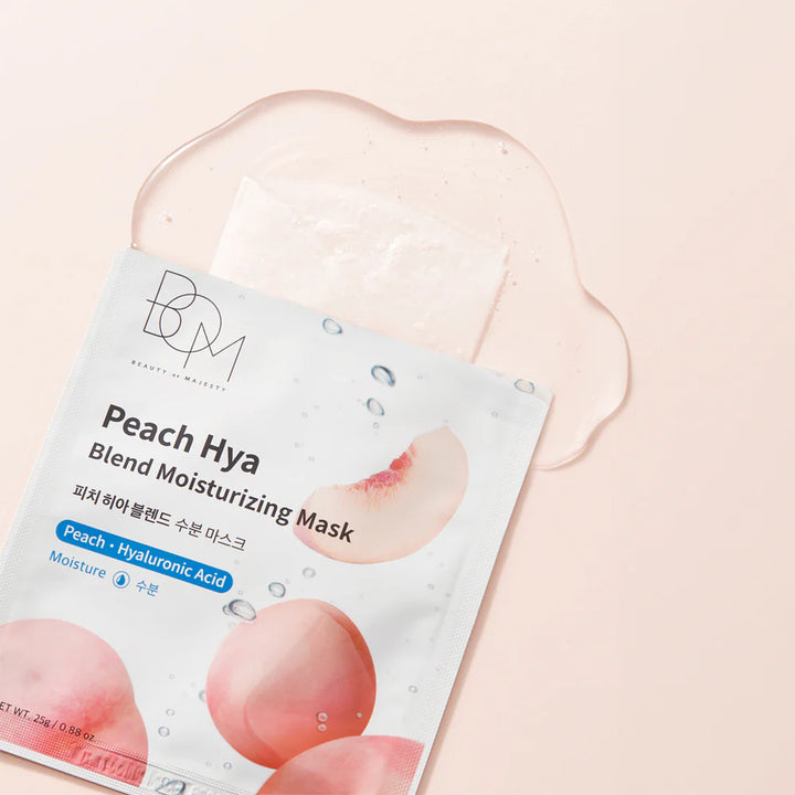 BOM PEACH HYA BLEND MOISTURIZING MASK - drėkinančios odą lakštinės veido kaukės, 10 vnt. - VEIDO KAUKĖ IŠ BOM - TIK €20! Apsipirk dabar GROŽIO ALCHEMIJA