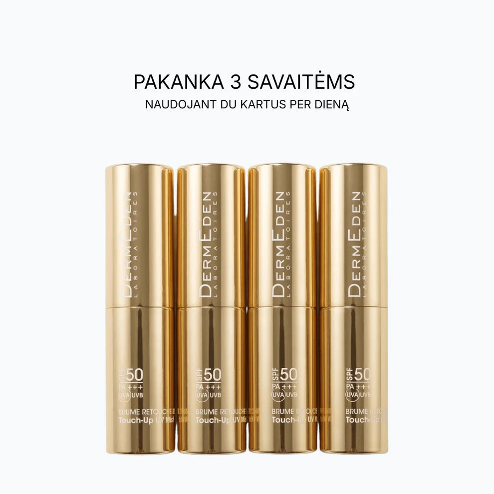 DERMEDEN TOUCH UP MIST SPF50 PA+++ - apsauginė UV dulksna, 8 ml - VEIDO DULKSNA IŠ DERMEDEN - TIK €32! Apsipirk dabar GROŽIO ALCHEMIJA
